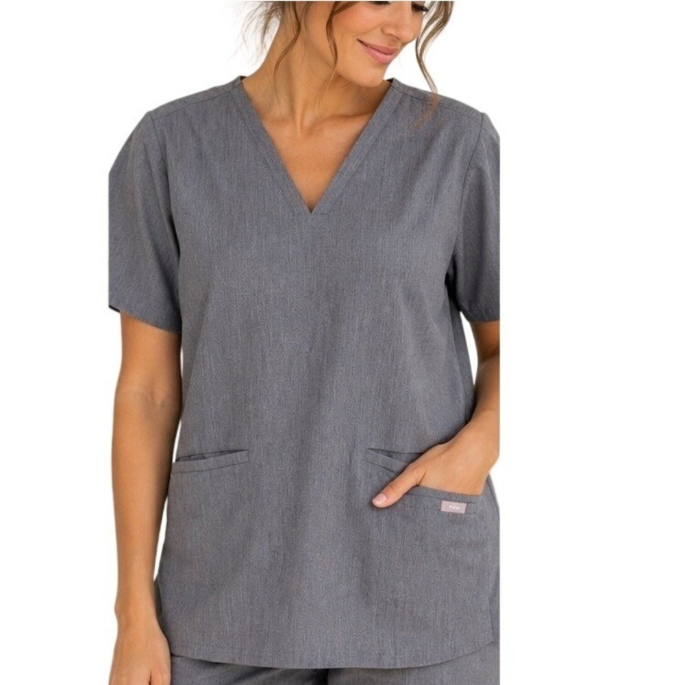 Figs Casma Scrub Top Womens XXL Graphite Gray V-Neck Short Sleeve 3 Pocket